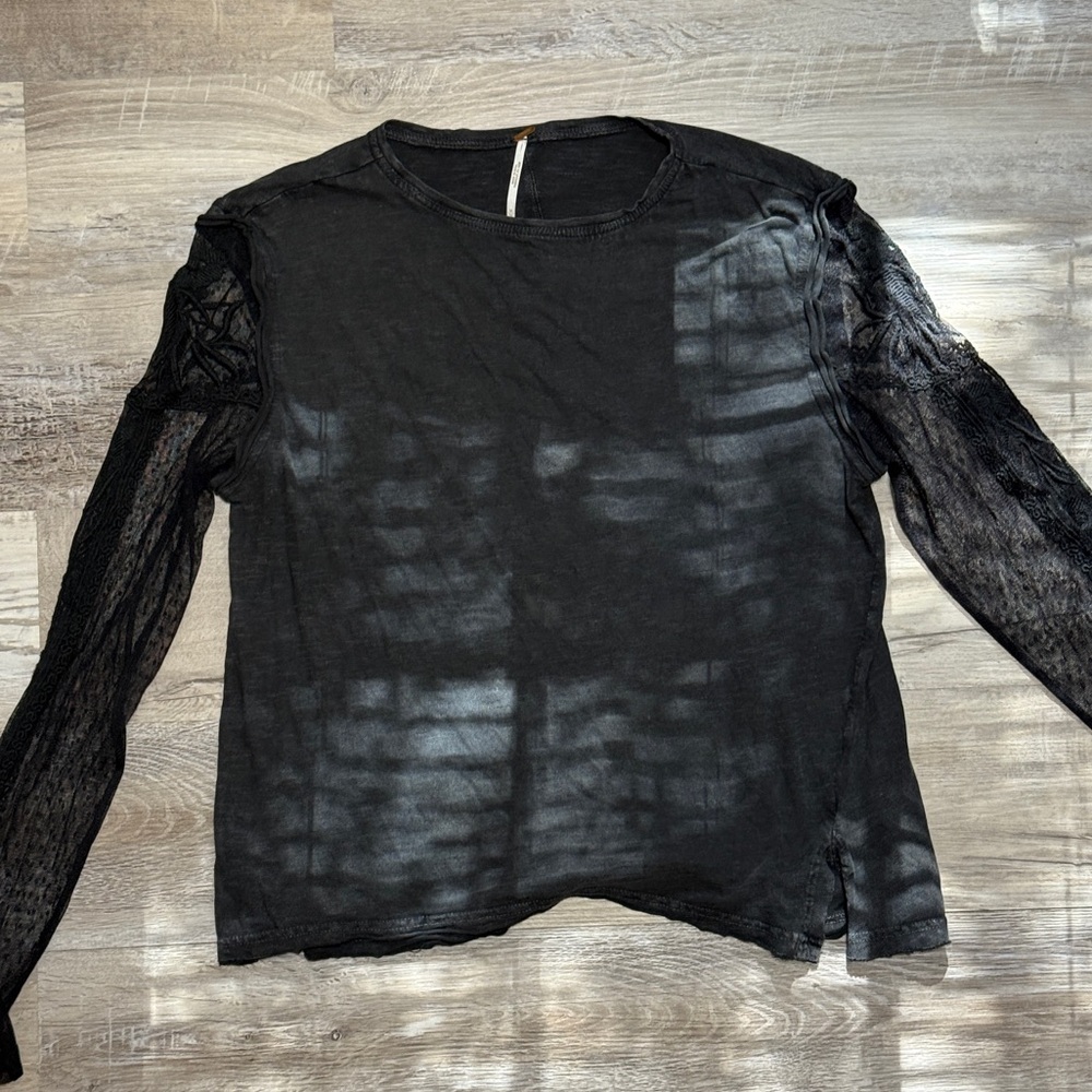 Free People Lace Sleeve Top